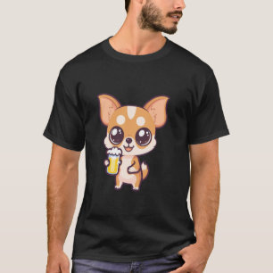 T-shirt Chien Chihuahua Avec Bière Comic Drôle Soirée
