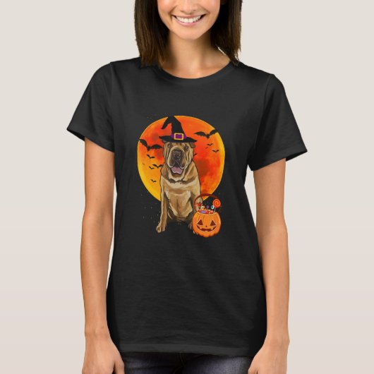 T-shirt Chien chinois Shar Pei Halloween Jack-o'-lantern P (Devant)