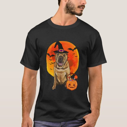 T-shirt Chien chinois Shar Pei Halloween Jack-o'-lantern P (Devant)