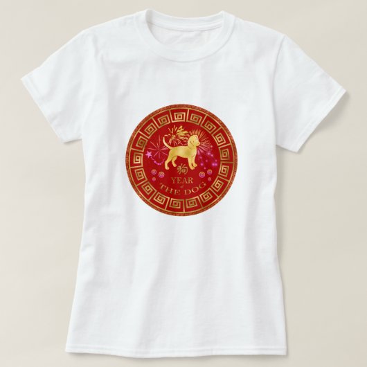 T-shirt Chien chinois Zodiac Rouge/Or ID542 (Design devant)