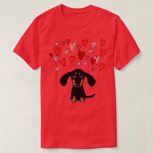 T-shirt Chien chiot mignon Dachshund avec Coeurs de Saint (Design devant)