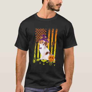 T-shirt Chien Citrouille américain Drapeau d'Halloween Chi