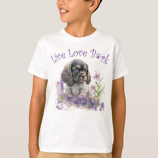 T-shirt Chien Cocker Spaniel Mignon Floral (Devant)