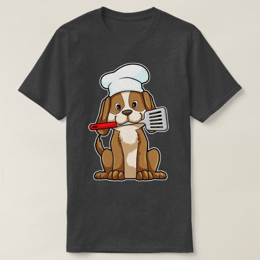 T-shirt Chien comme cuisinier avec une spatule et un chape (Design devant)