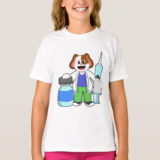 T-shirt Chien comme docteur avec seringue (Devant)