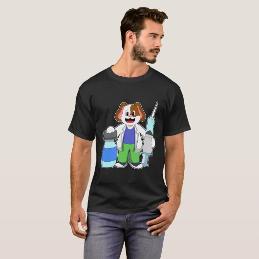 T-shirt Chien comme docteur avec seringue (Devant entier)