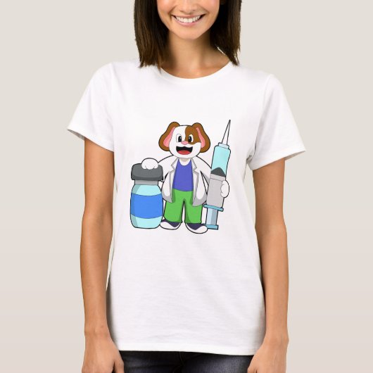 T-shirt Chien comme docteur avec seringue (Devant)