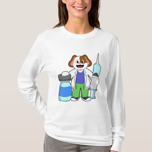 T-shirt Chien comme docteur avec seringue (Devant)