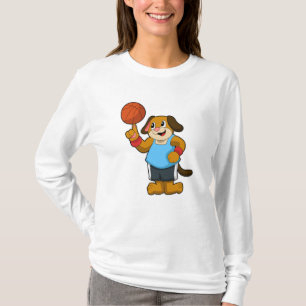 T-shirt Chien comme joueur de basket-ball avec basket-ball