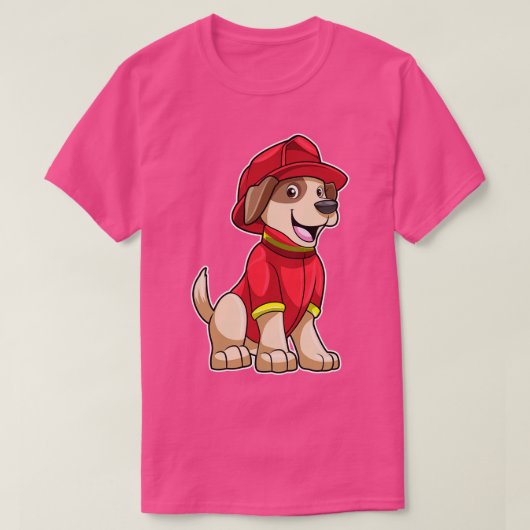 T-shirt Chien comme pompier avec casque de pompier (Design devant)
