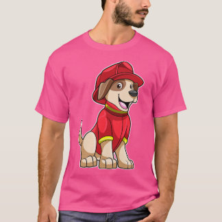 T-shirt Chien comme pompier avec casque de pompier