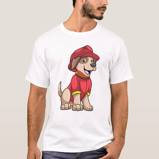 T-shirt Chien comme pompier avec casque d'incendie (Devant)