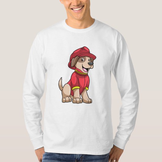 T-shirt Chien comme pompier avec casque d'incendie (Devant)