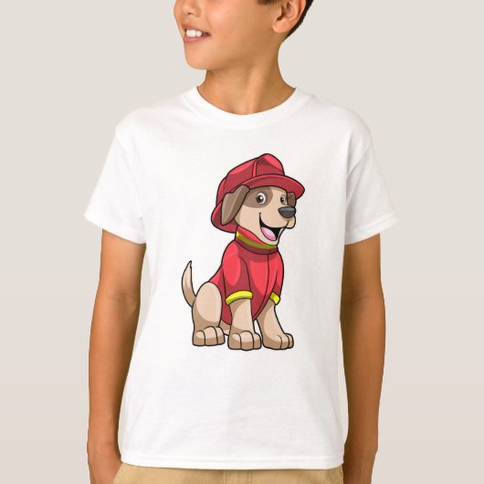 T-shirt Chien comme pompier avec casque d'incendie (Devant)