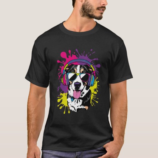 T-shirt Chien cool avec casque Pop Art Design (Devant)