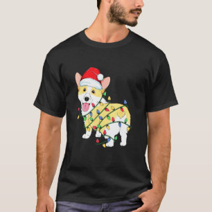 T-shirt Chien Corgi Chapeau de Père Noël Lumières de Noël