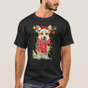 T-shirt Chien Corgi Chapeau de Père Noël Noël Xmas Lumière