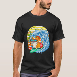 T-shirt Chien Corgi Drôle Faisant du Surf à Hawaï Plage Ét