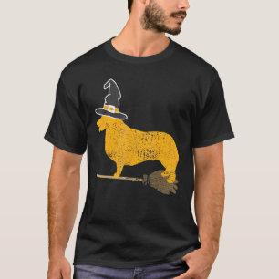 T-shirt Chien Corgi Halloween Sorcière Vintage