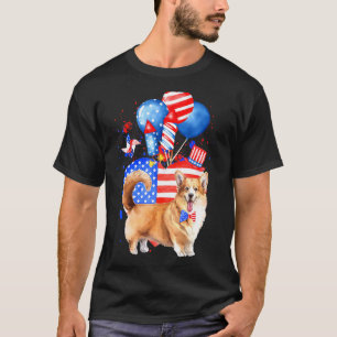 T-shirt Chien Corgi Merica 4 Juillet Drapeau Américain
