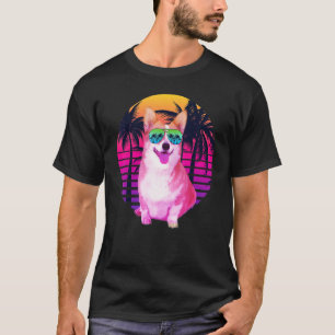 T-shirt Chien Corgi Rétro Vintage Plage Tropicale Été Vaca
