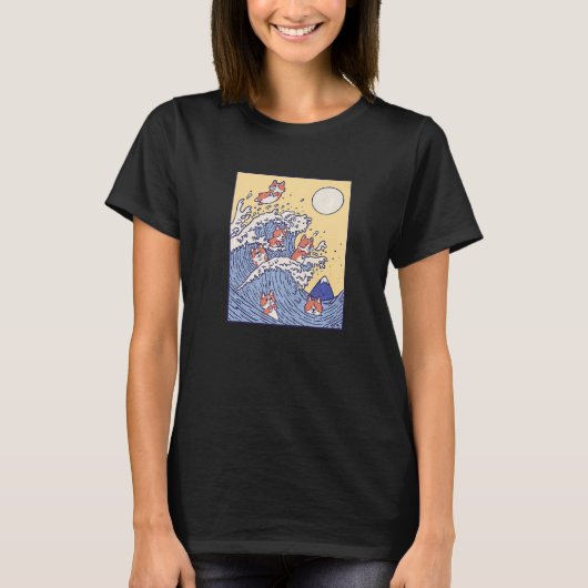 T-shirt Chien Corgi Vague Mer Océan (Devant)