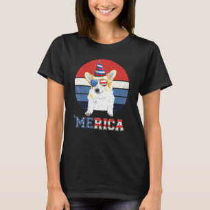 T-shirt Chien Corgi Vintage Drapeau Américain 4 Juillet Ch