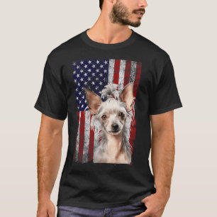 T-shirt Chien Crête Chinoise 14 juillet Drapeau Américain