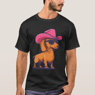 T-shirt Chien D Dachshund Chapeau De Cowboy Rose Puppy Sau