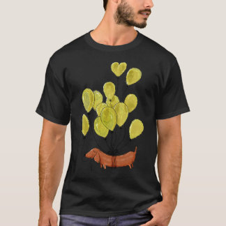 T-shirt Chien Dachshund Et Ballons Jaunes