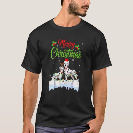 T-shirt Chien dalmate feux de Noël Santa Chapeau Chien de  (Devant)