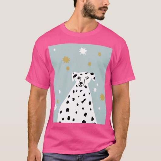 T-shirt Chien dalmate Illustration Abstraite Art rose (Devant)