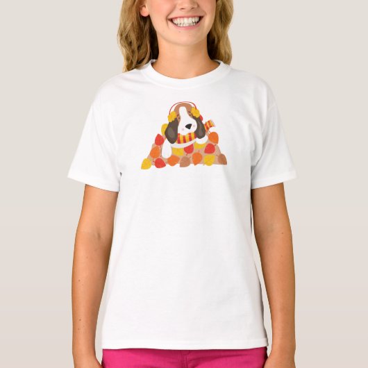 T-shirt Chien d'automne, Chien mignon, Hache de Basset, Fe (Devant)