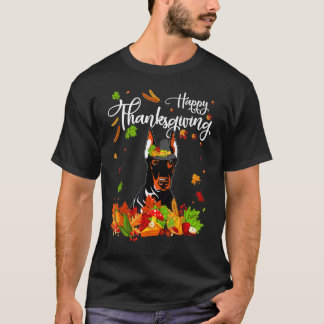 T-shirt Chien d'automne de Thanksgiving de Doberman amusan