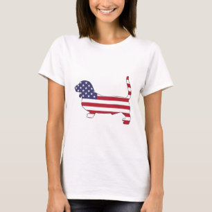 T-shirt Chien de basset "drapeau américain "