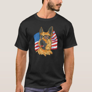 T-shirt Chien de berger allemand avec lunettes et drapeau