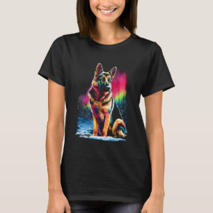T-shirt Chien de berger allemand coloré Aurora Borealis Wi