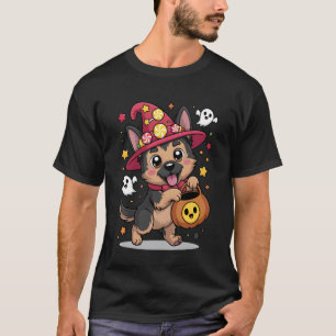 T-shirt Chien de berger allemand mignon Citrouille Fantôme
