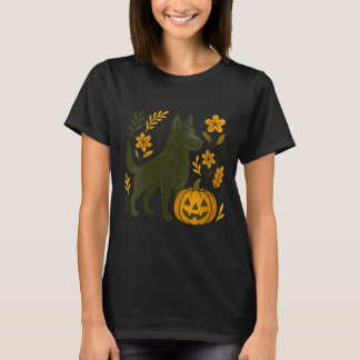 T-shirt Chien de berger allemand noir féminin Halloween Ci