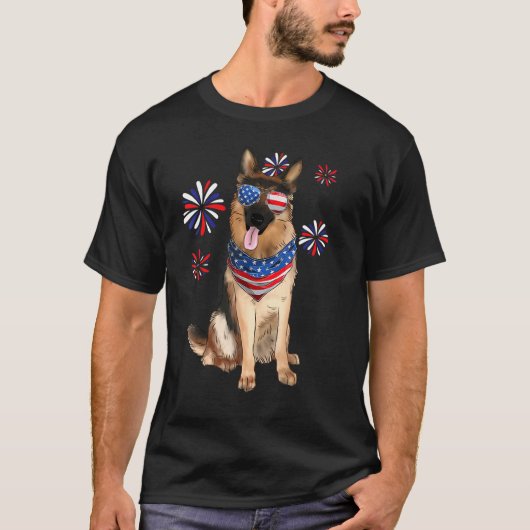 T-shirt Chien de berger allemand patriotique Drapeau améri (Devant)