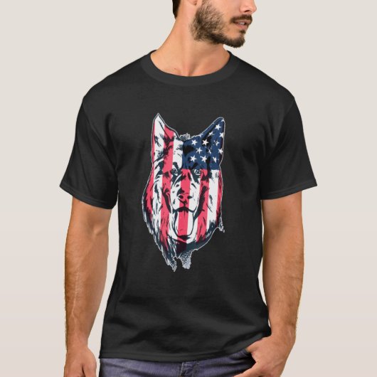 T-shirt Chien de berger allemand patriotique drapeau améri (Devant)