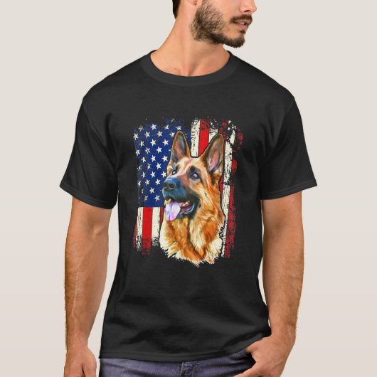 T-shirt Chien de berger allemand patriotique Drapeau améri (Devant)