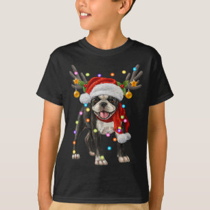 T-shirt Chien de Boston feux de Noël Noël Noël amoureux de