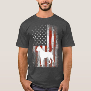 T-shirt Chien De Boxe Blanc Drapeau Américain Patriotique 