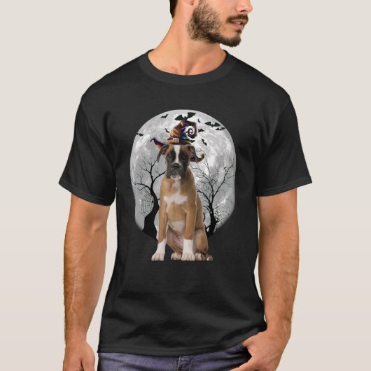 T-shirt Chien De Boxe Et Lune Costume D'Halloween Chien (Devant)