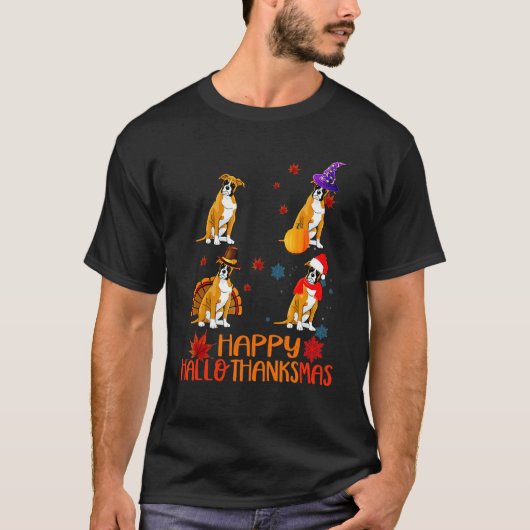 T-shirt Chien de boxe Hallothanksmas Halloween Thanksgiv (Devant)