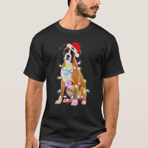 T-shirt Chien de boxe Père Noël Christmas Tree Lights Xmas