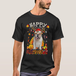 T-shirt Chien de Bulldog Happy Hallothanksmas Halloween Th