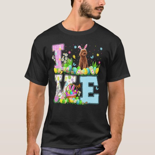 T-shirt Chien de caniche Chasse aux oeufs de Pâques Aimer (Devant)