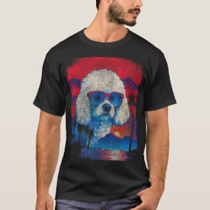 T-shirt Chien de caniche coloré 80s Coucher de soleil Vint